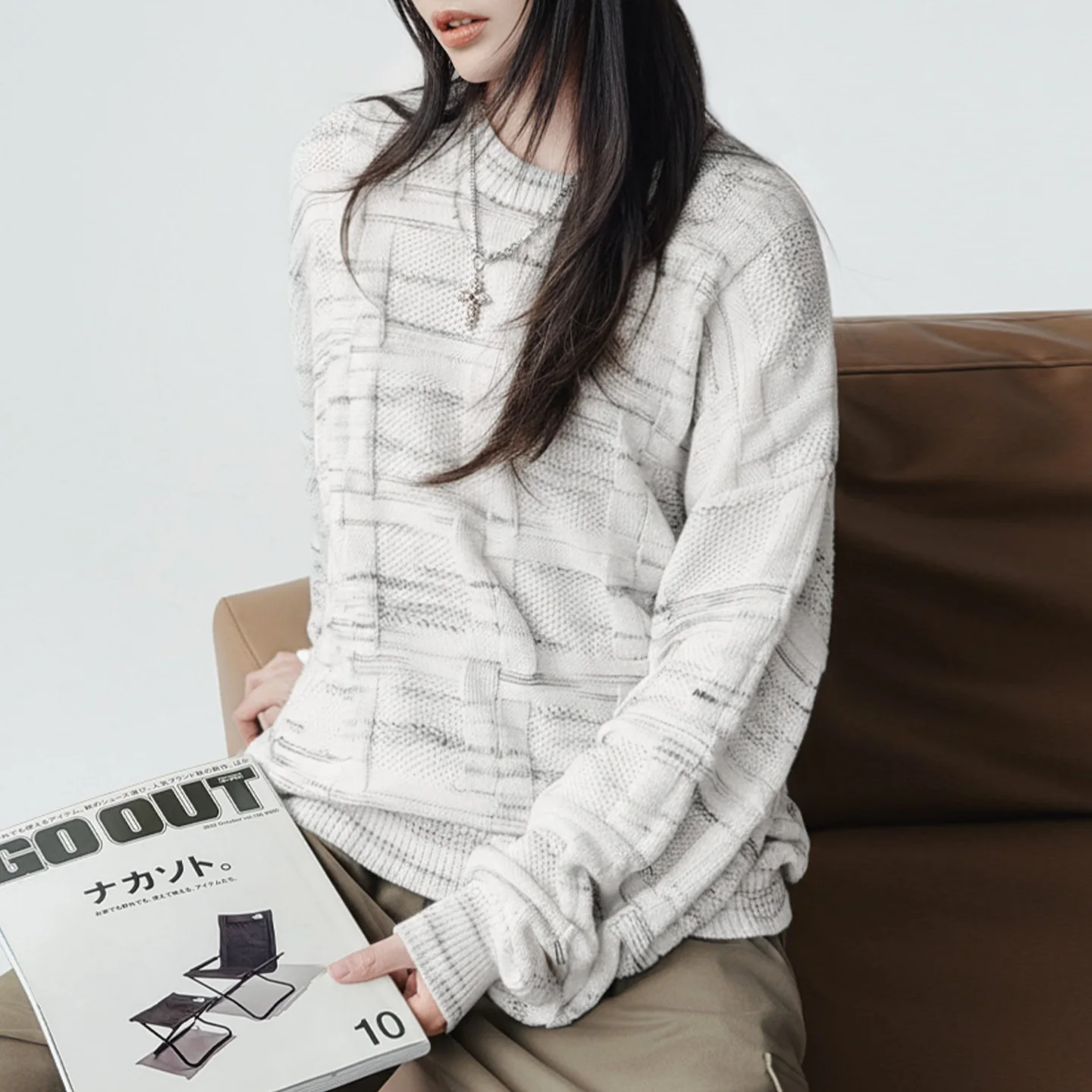 Women's Loose Fit Jacquard Knit Pullover Sweater Crewneck