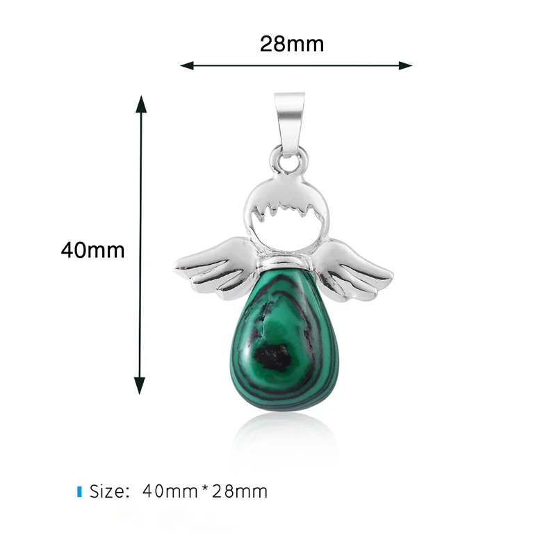 Fashion Natural Gemstone Angel Pendant Necklace Rose Pink Quartz Aventurine Crystal Pendant Silver Drop Women\'s Jewelry Silver