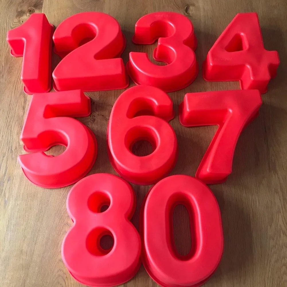 10 Inch Silicone Cake Molds Number Set 9 Pieces 0 to 9 for Birthday Party Cakes Baking Tool Non Heat Resistant