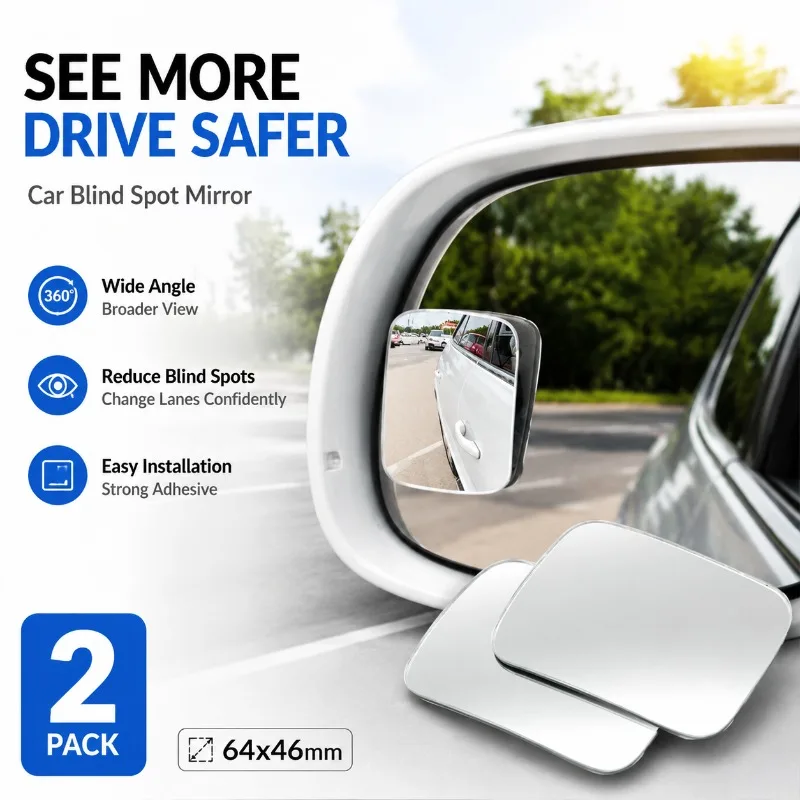 Frameless Car Round Blind Spot Mirror Ultra Wide Angle Auxiliary Rearview Lens Rotatable Reverse Safety Reflector Eliminate