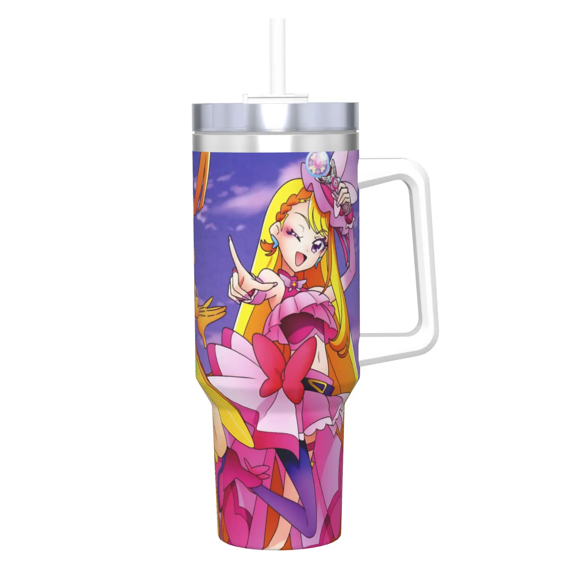 Soaring Sky Pretty Cure Tumbler With Straw  Stainless Steel Travel Mugs Double Wall Vacuum Insulated for Cold Or Hot 40oz