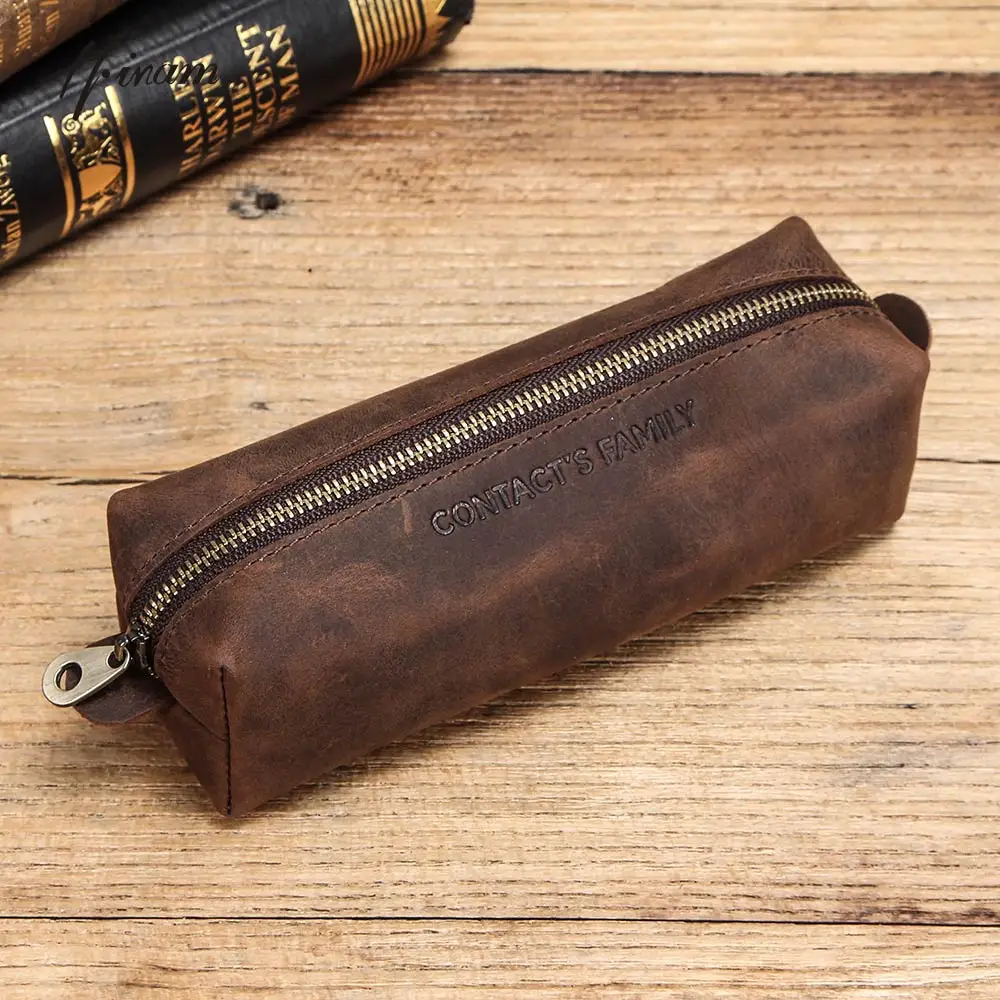 

Luxury Cowhide Leather Pen Case Vintage Mini Coin Purse Casual Pencil Cases Retro Glasses Cases Portable Spectacle Pouch