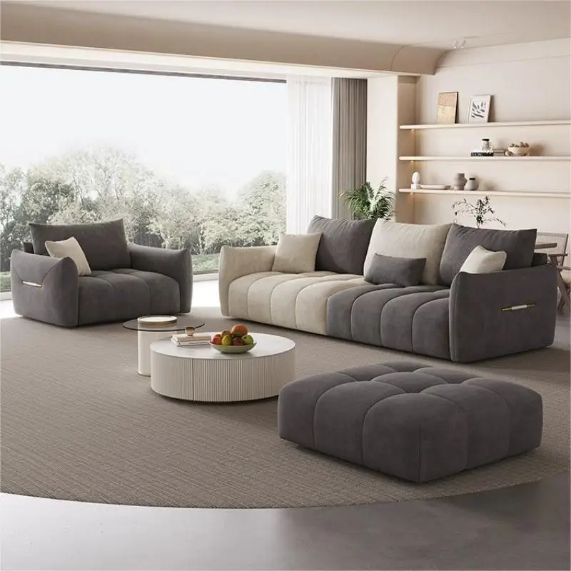 Italian cream style fabric sofa living room cat scratching cloth small apartment matte cloth three straight row sofa combination