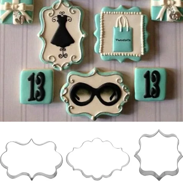 

3pcs/set Kitchen Cake Mould Blessing Frame Wedding Stainless Steel Cookie Cutters 3D Biscuit Sugarcraft Baking Pastry Tools E397