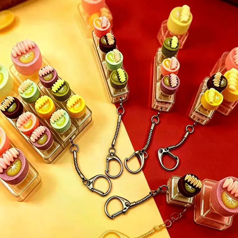 Multi Button Fidget Keychain Cute Dessert Design Anxiety Relief Stress Toy for Kids Party Favors