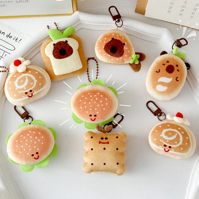Creative Soft Stuffed Burger Animal Capybara Plush Doll Key Chain Toy Cartoon Bag Car Pendant Toast Keyring