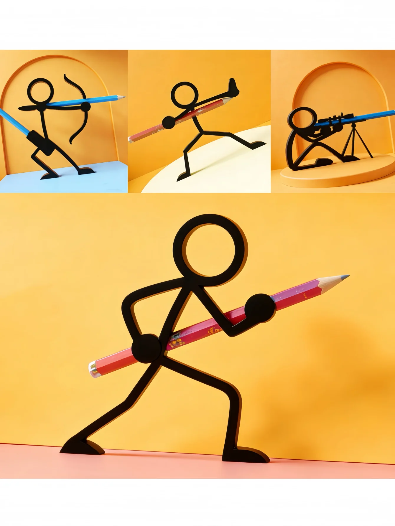 Stickman Warrior Pen Holder, 3D Printed Pencil Stand, Fun Ornament, Surprise Gift, Trendy Toy Figure Model