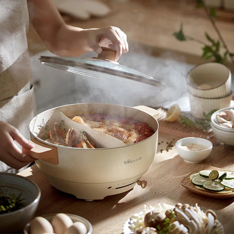 5L หม้อไฟฟ้าอเนกประสงค์1360วัตต์เครื่องปั่นอาหารไฟฟ้าใช้ในครัวเรือนหม้อหุงข้าวไม่ติดกระทะหม้อหุงข้าว220โวลต์