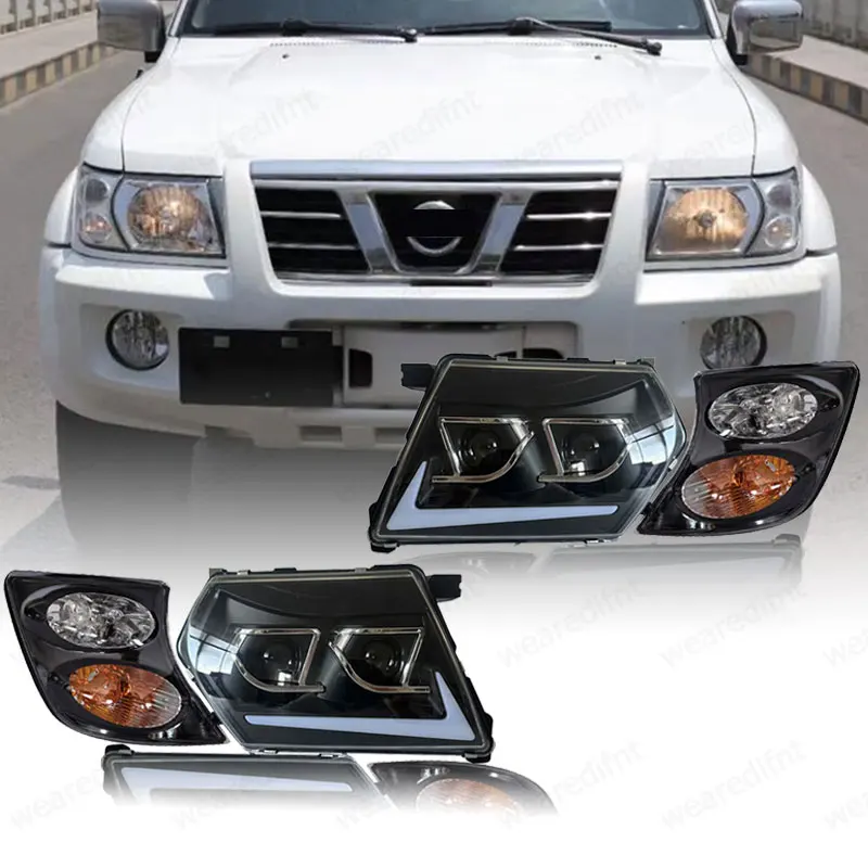 

Автомобильная фара для Nissan Patrol Y61, светодиодная фара 1999 2000 2001 2002 2003, модифицированный Y61 DRL, указатель поворота, передний фонарь в сборе