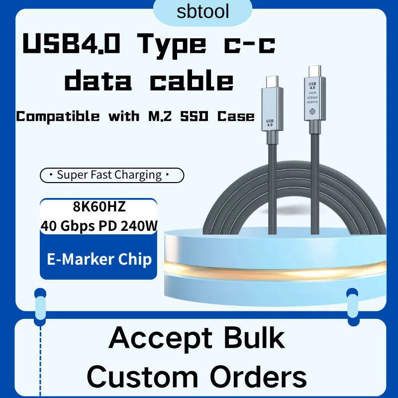 USB4.0 Twisted Pair Data Cable 240W PD Fast Charging 40Gbps Transmission 8K@60Hz Video Display Full Function Type C Cable