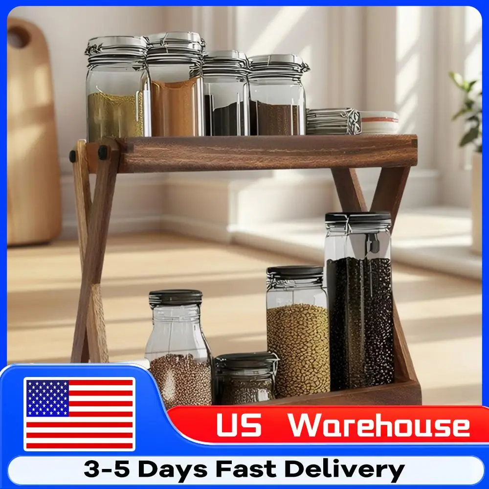 

Wooden 2-Tier Coffee Station Organizer Large Capacity Tea Stand Kitchen Storage Holder for Coffee Bar Accessories Counter Shelf