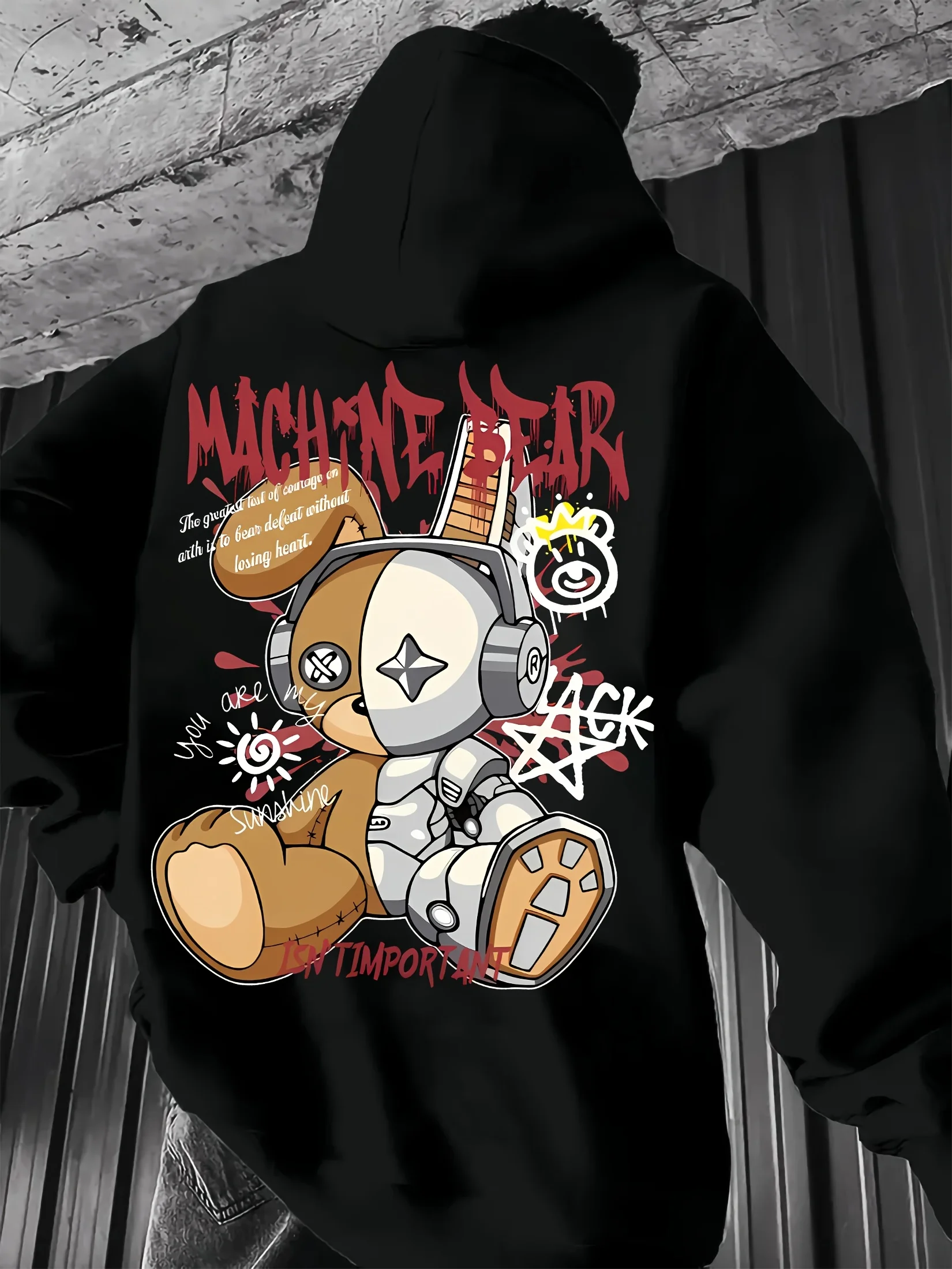 

2025 Мужская модная осенняя толстовка с принтом медведя, мягкая и удобная, моющаяся в машине, уличный городской универсальный топ