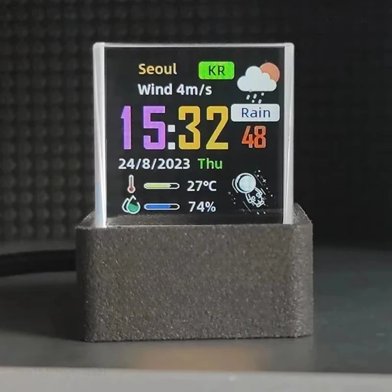 Crystal Cube Photo Display Holographic Desktop Smart Weather Station Digital Clock with GIF Animated Album