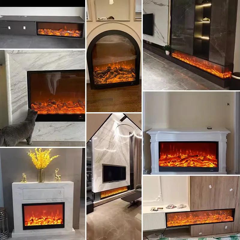 

Popular Customized French Electric Fireplace Heater Wall Furnace Cabinet Embedded Electronic Simulation Flame Home Decoration El