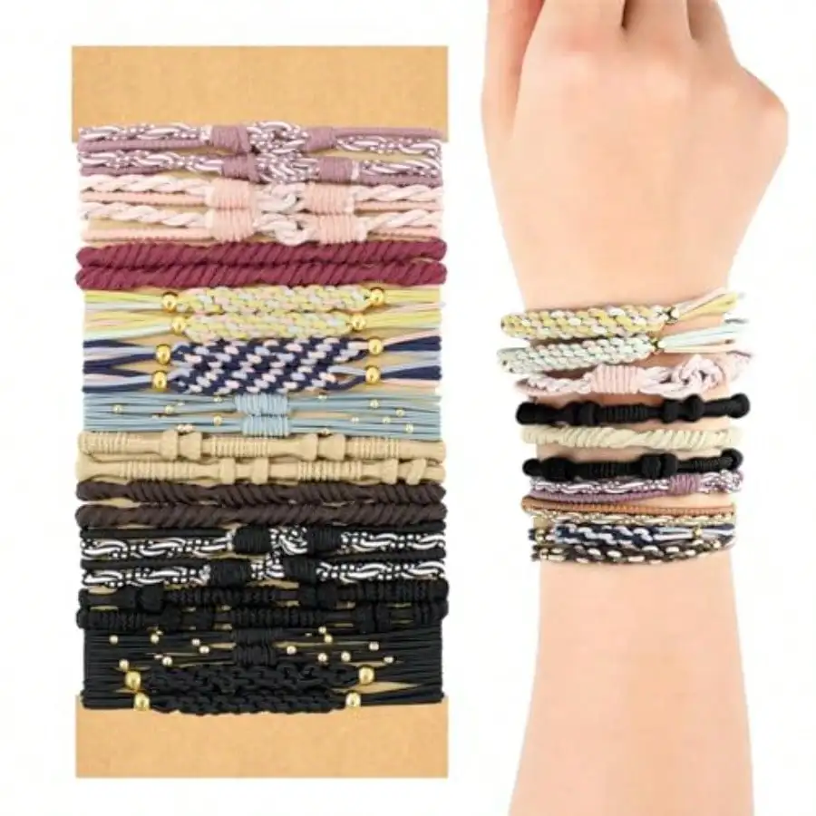 

24Pcs Boho Hair Ties For Women Girls No Damage Hair Bands For Thick Thin Hair Long Curly Hair Accessories In Various Colors