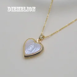 Fashion Virgin Mary Medal MOP Shell Pendant Gold Plated Peach Heart Shaped Photo Picture Frame Openable Locket Necklace Jewelry