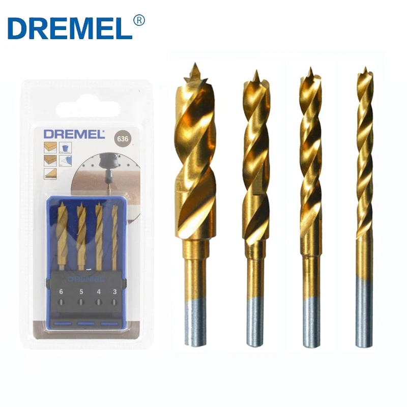 Dremel 636 Wood Drill Bit Set 4 Pieces 3-6mm for Wood Metal Glass Plastic Power Tools Wood Drilling High Quality Twisted Drill