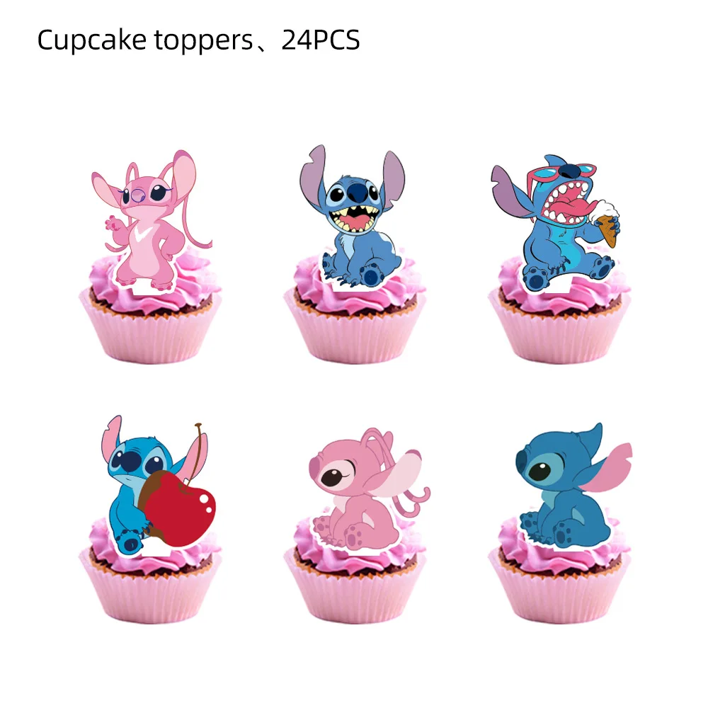 Stitch Theme 24pcs/lot Cake Decorations Cake Topper Kids Girls Birthday Party Supplies Baby Shower Gift Cupcake Picks