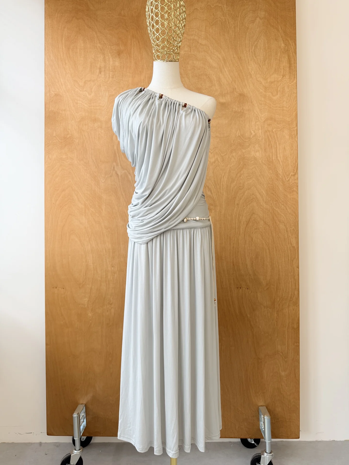 2026 Women's Fashion 3-Color Set Diagonal Collar Short Sleeve Top + High Waist Pleated Long Skirt Elegant Female Suit