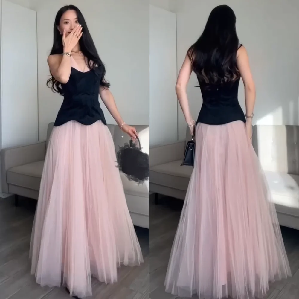 

Индивидуальные модные сетчатые плиссированные длинные платья трапециевидной формы с лямкой на шее, на заказ, для выпускного вечера, официальный китайский стиль