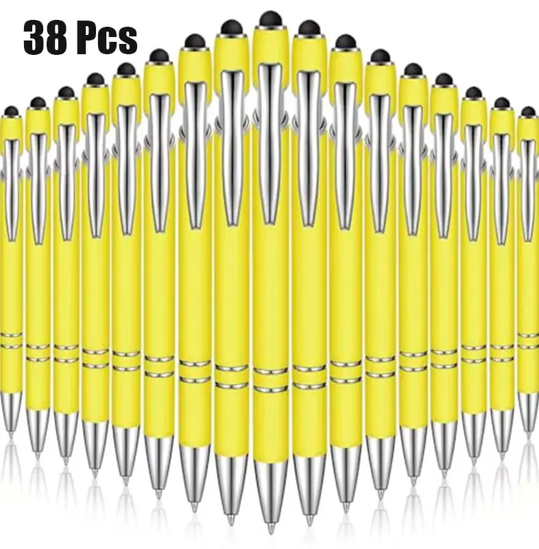 38Pcs Dual Use Touch Stylus Ballpoint Pens, Rubberized Soft Grip Metal Retractable Pen, Universal Touchscreen Pen