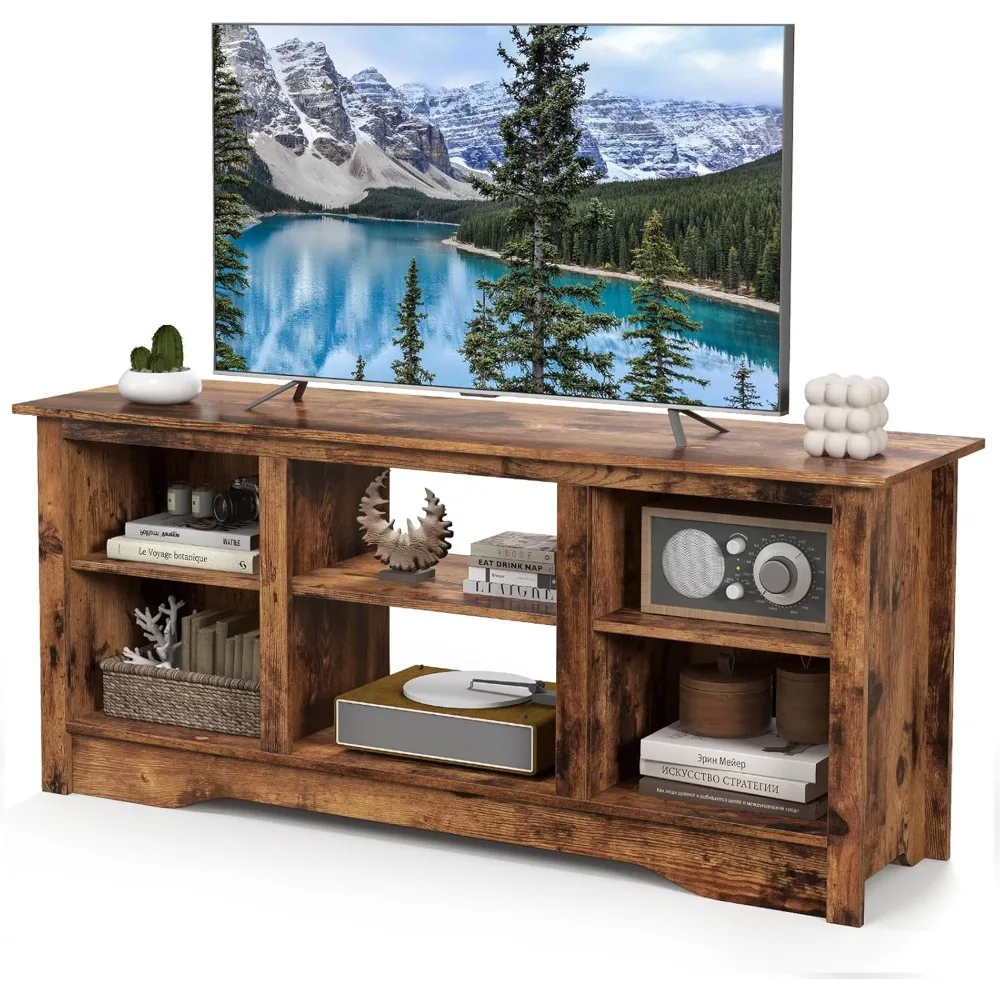 

TV Stand for up to 65" Flat Screen TVs, w/Adjustable Shelves, Living Room TV Console Table for Electric Fireplace