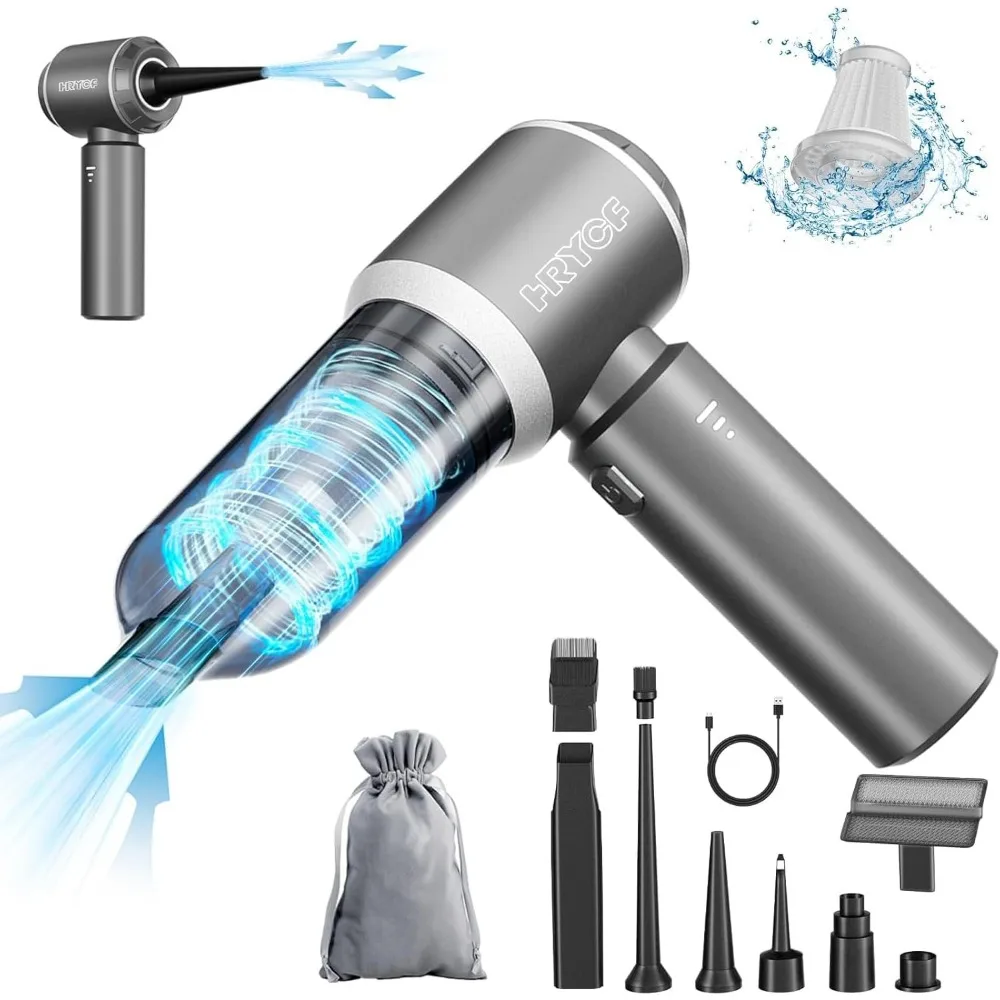 Vacuum Mobil Tanpa Kabel, Mini Portabel 4-in-1 Daya Tinggi Dapat Diisi Ulang dengan Motor Tanpa Sikat, Vacuum Genggam Pompa Tiup Udara - Abu-abu