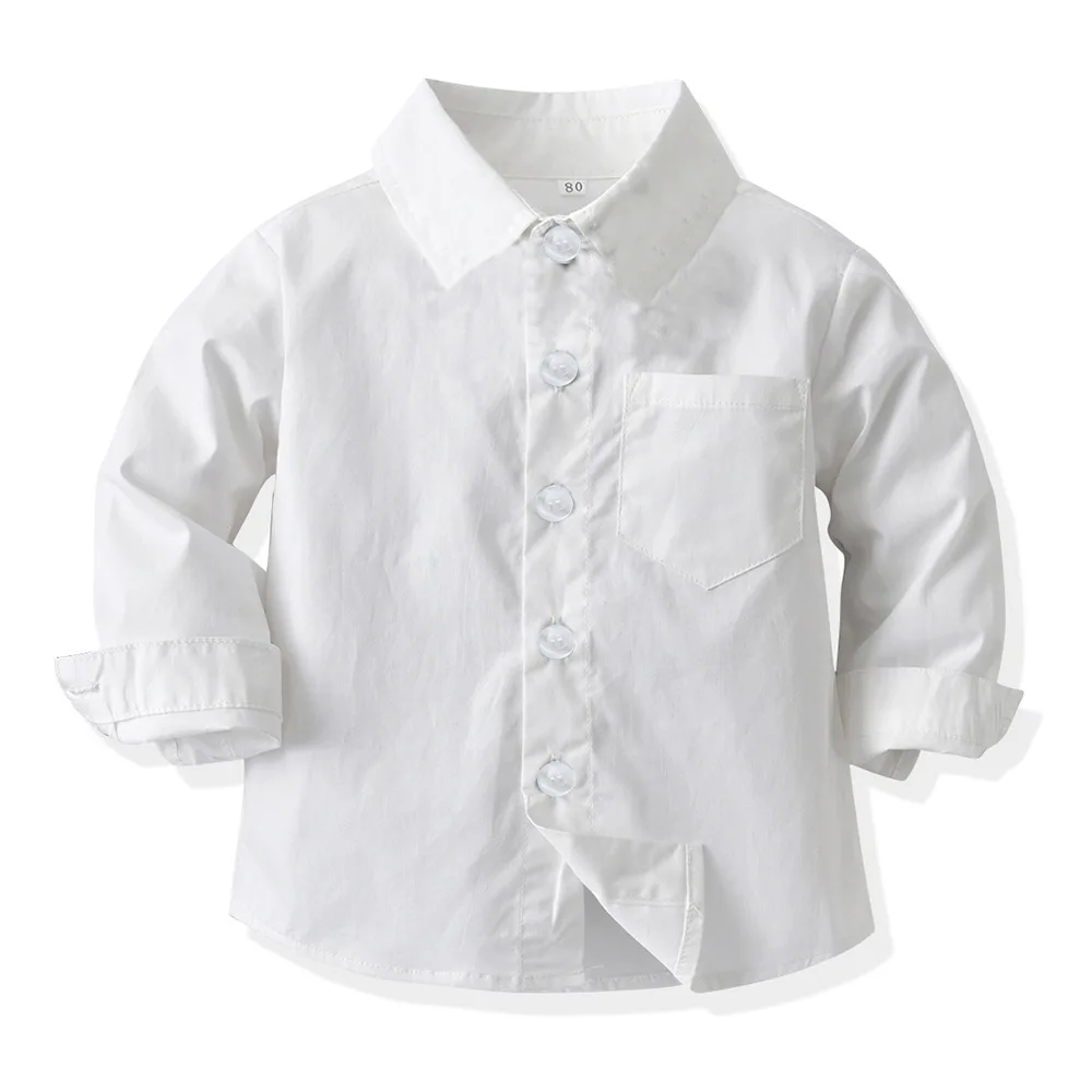 

2025 New Summer Boys Shirt Boys Plain White Short-Sleeved Lapel Preppy Dress Shirt Kids For 0-14 Years Old