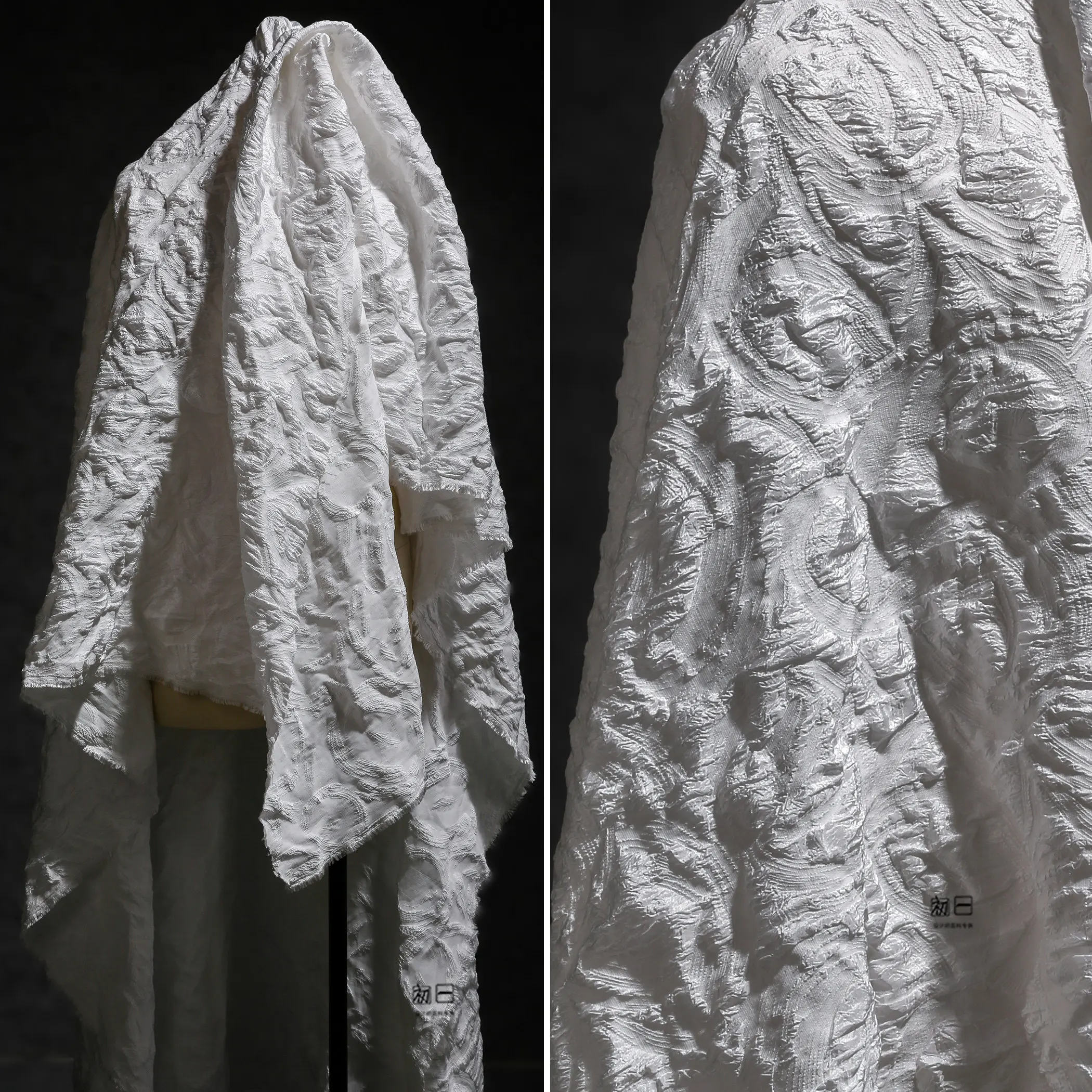 White Stroke Circle Embossed Jacquard Fabric/Three-Dimensional Texture Reconstruction Creative Clothing Coat Designer Fabric