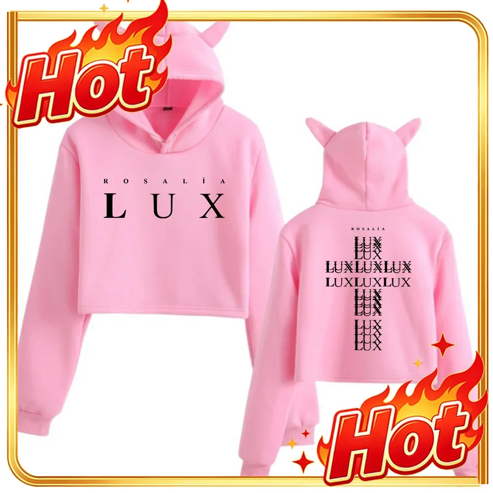 Rosalia Lux Tour Album Cat Ears Crop Tops Cat Ears Sweatshirt Long Sleeve Girls Rosalia Lux Merch Fashion Hoodie