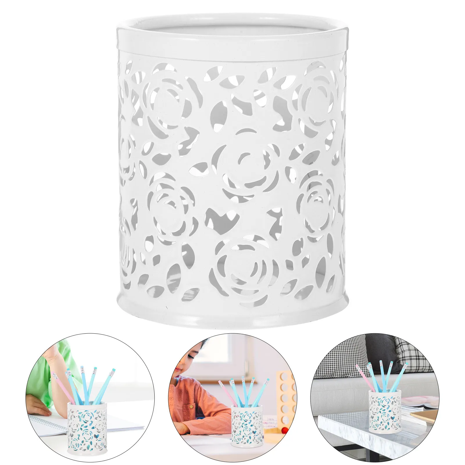 Large Capacity Metal Pen Holder Round Desk Organizer for Pens Pencils Paper Clips Makeup Brushes Painting Tools Forks Office