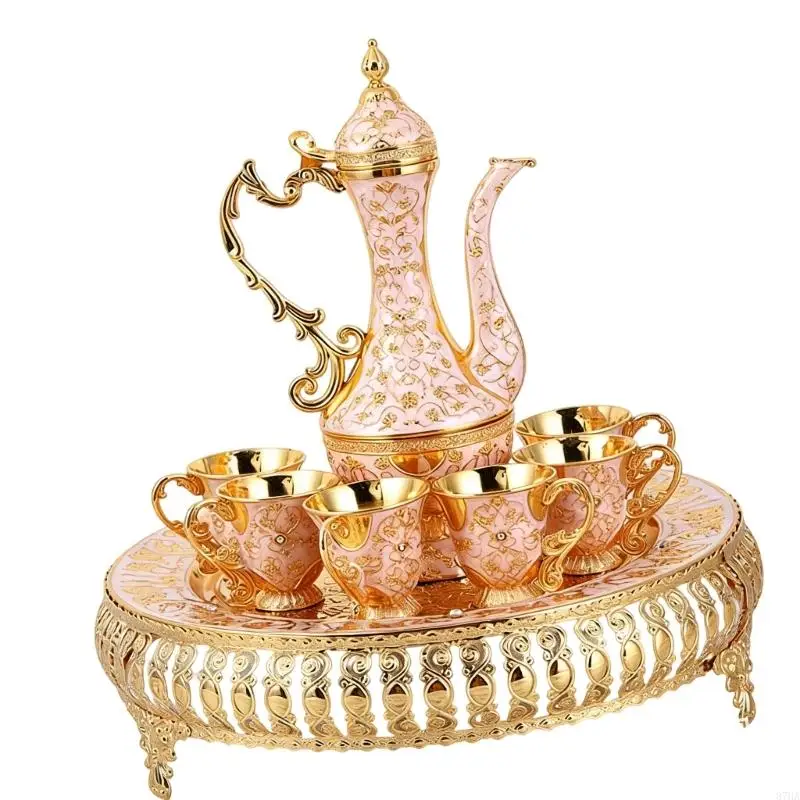 Retro Turkish Coffee Pot Set Tea Flask Tea Set with Teapot Tray 6 Cups Craft Decoration Flagon Set Turkish Cup Set 87HA view 4