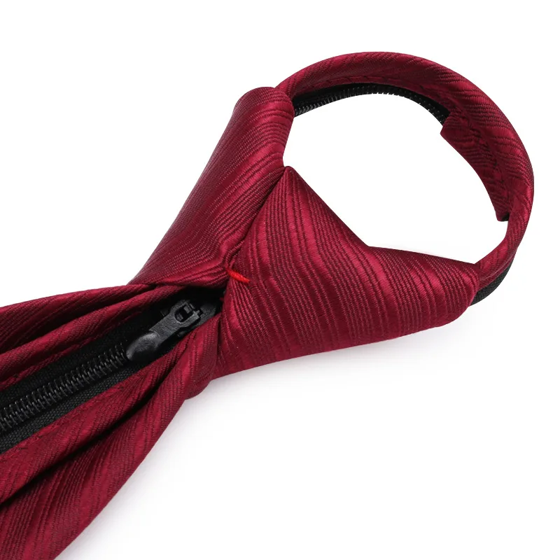 Tie men's formal business deep wine red dark striped zipper professional wedding groom Korean version zipper hand tie