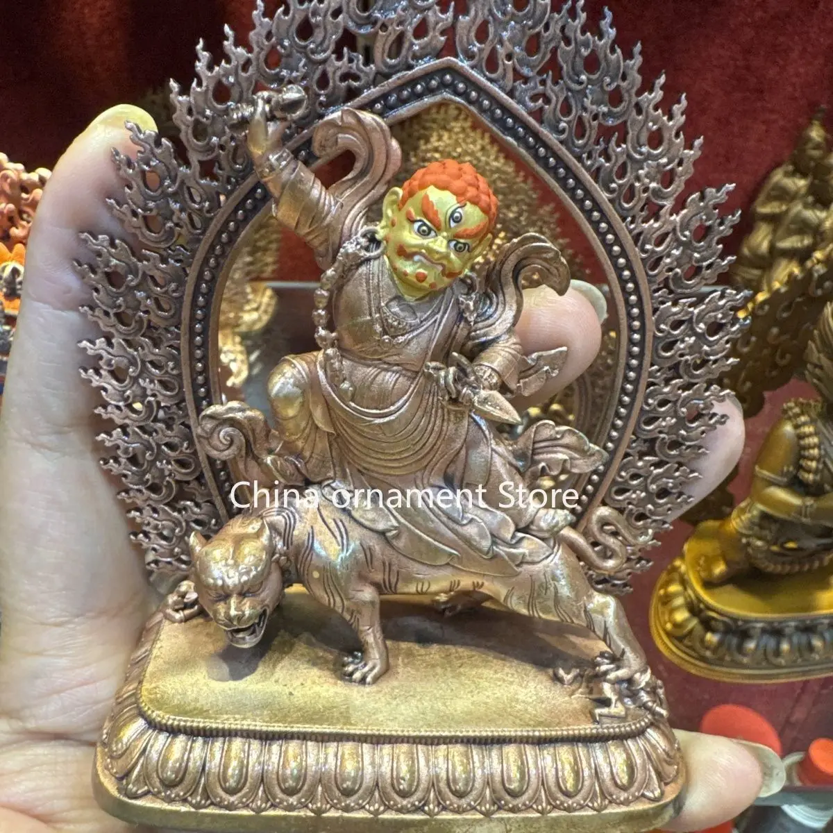 Xizang ira Lotus Master Dorje Zhuoluo 10cm cara abierta cobre Boutique Tantra Buda tibetano adorno para el hogar