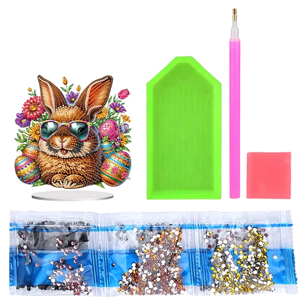 

2D Flat Print Easter Rabbit DIY 5D DIY Diamond Art Tabletop Decorations Single-Sided Drill Diamond Painting Desktop Decorations