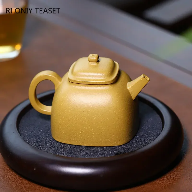 160ml Yixing High-end Purple Clay Teapots Handmade Square Shape Pot Raw Ore Gold Section Mud Kettle Chinese Zisha Tea Set