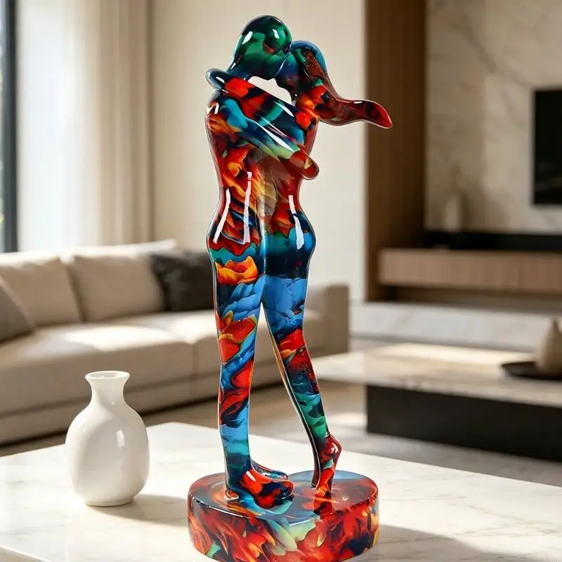 Lover Hugging Statue Artistic Resin Kiss Couple Sculpture With Base Home Desktop Decoration Gift for Wedding Anniversary 55KF