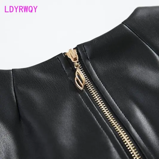 Leather skirt temperament bag hip two-piece autumn and winter new pu leather high waist suit skirt S-4XL