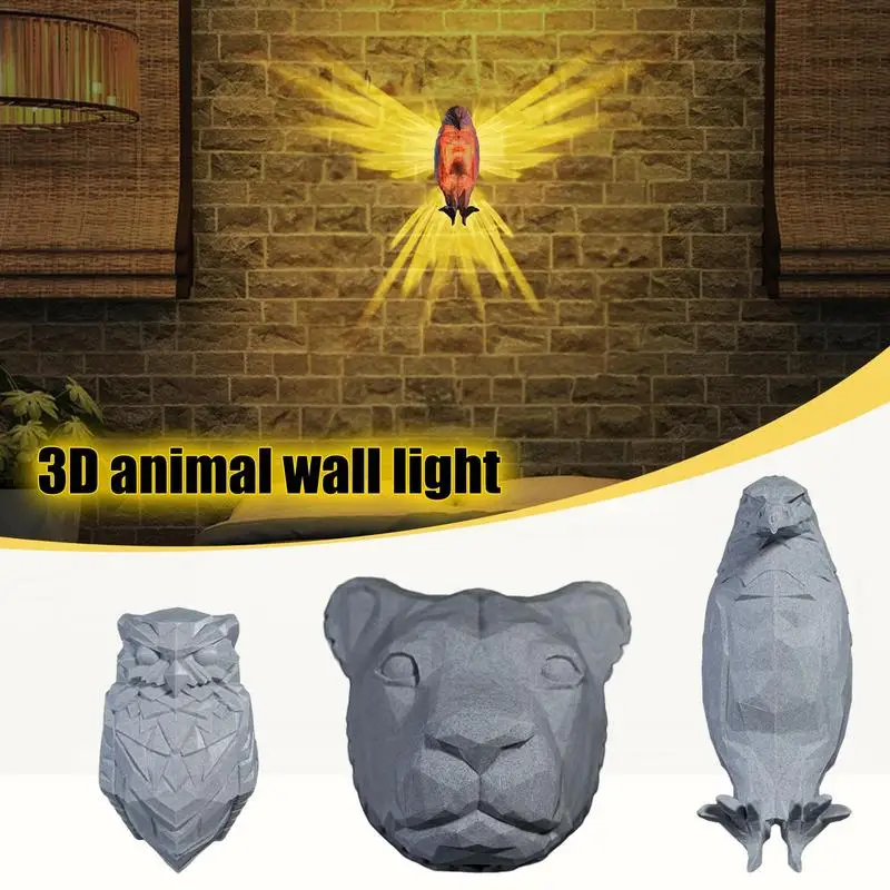 3D Animal LED Wall Lamp For Living Room Decoration Corridor Lighting Owl Lion Wall Lights For Home Decor Lighting Fixtures