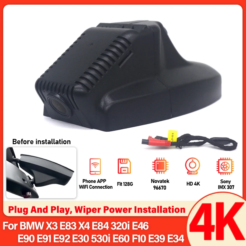 

4K Plug and play Автомобильный видеорегистратор Wifi видеорегистратор камера для BMW X3 E83 X4 E84 320i e46 e90 e91 e92 e30 530i e60 f10 e39 e34