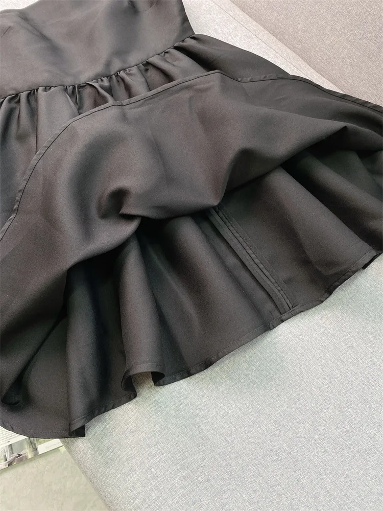 High End สีดําเพชรประดับด้วยลูกปัดหรูหราชุดสําหรับพรหมผู้หญิงแขนกุดอารมณ์ Elegant High เอวชุดปาร์ตี้ฤดูร้อน