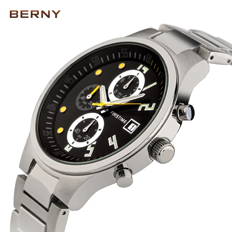 BERNY Men Quartz Watches Japan Movement Multifunction Dial Chronograph Calendar Watch Waterproof Relogio Saat Montre Wristwatch