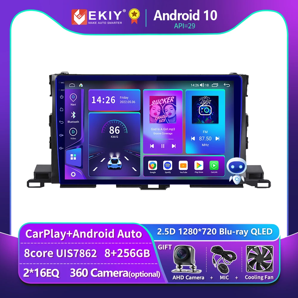 EKIY T900 Android Car Radio For Toyota Highlander 3 XU50 2013 - 2018 Multimedia Video Navigation GPS No 2 Din CarPlay Stereo DVD