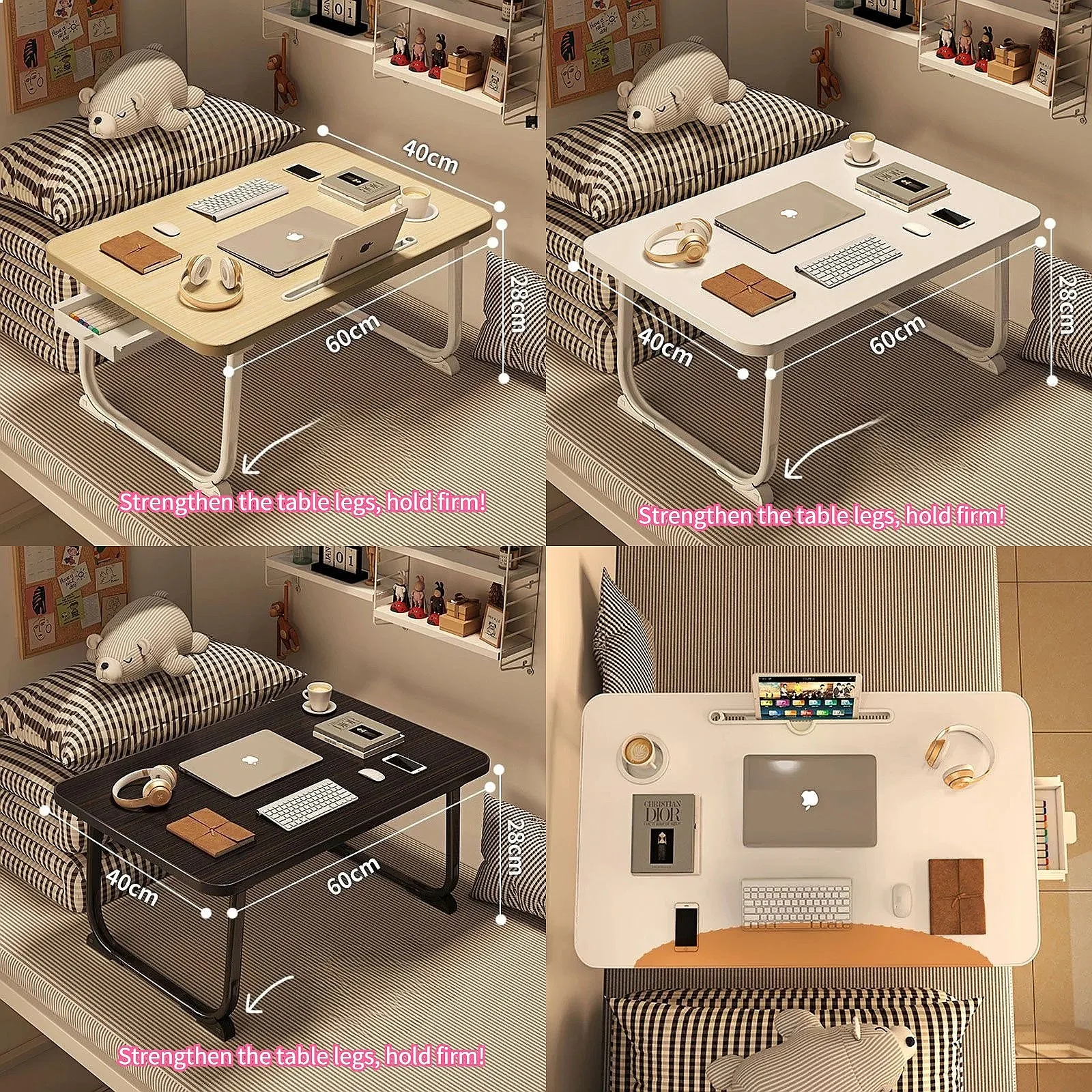 Foldable Bedside Small Table – Bay Window Study Desk, Dormitory Laptop Table, Lazy Person’s Desk for Home & Dorm Use