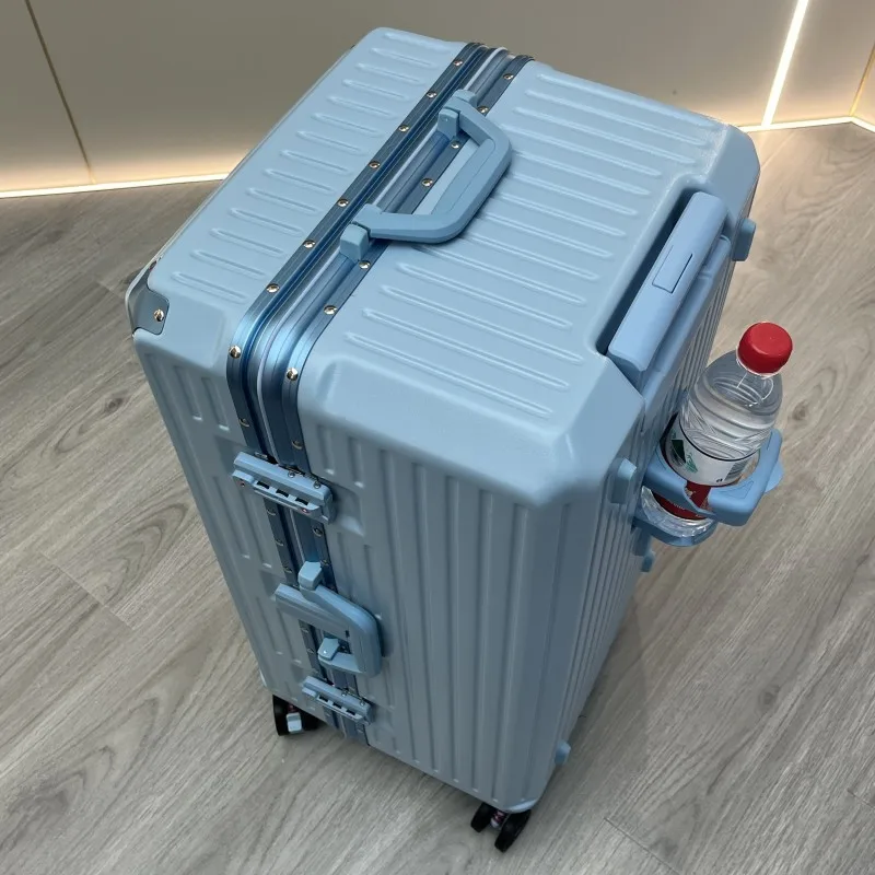 Pull Rod Quality Suitcase Aluminum Frame Luggage with Cup Holder Travel Carrier PC Large Capacity Trolley Case TSA Lock