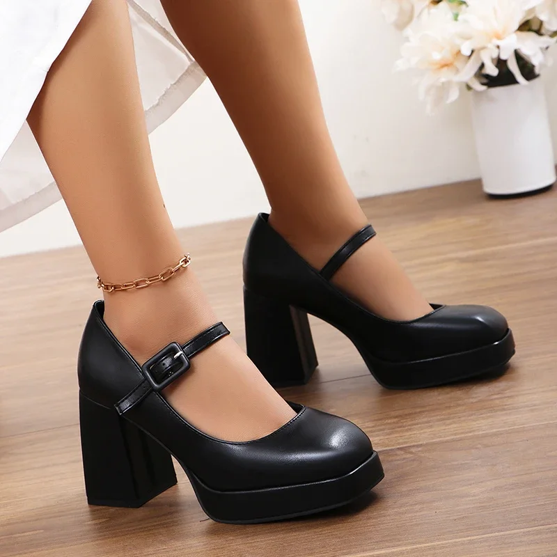 High Heels Mary Jane Shoes Women 2024 Spring New Fashion Chunky Platform Pumps Woman Ankle Buckle Party Lolita Shoes Plus Size