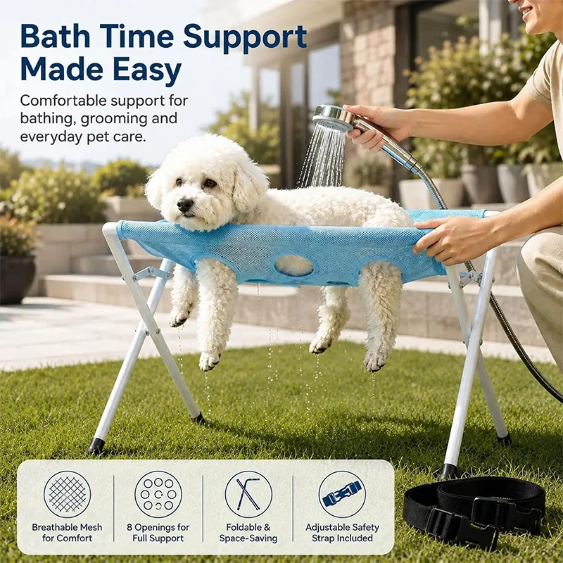 Foldable Pet Bathing Support Stand Anti‑movement Dog Cat Bath Hammock Restraint Harness For Washing Pet Grooming Helper