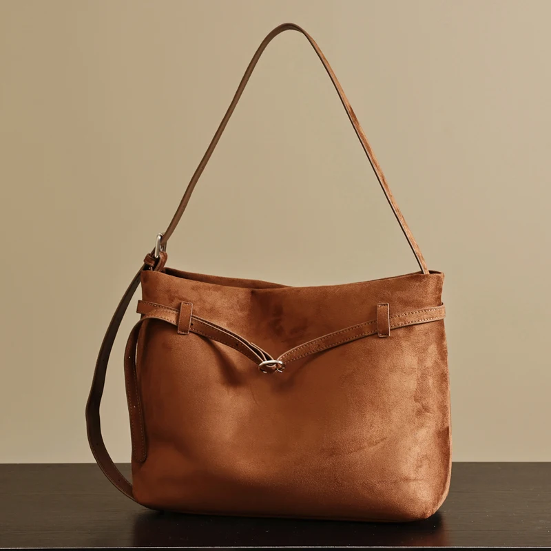 

Imitation Faux Suede Tote Bags For Women Luxury Designer Handbags And Purse 2025 New In Belt Buckle Top Handle Underarm Shoulder