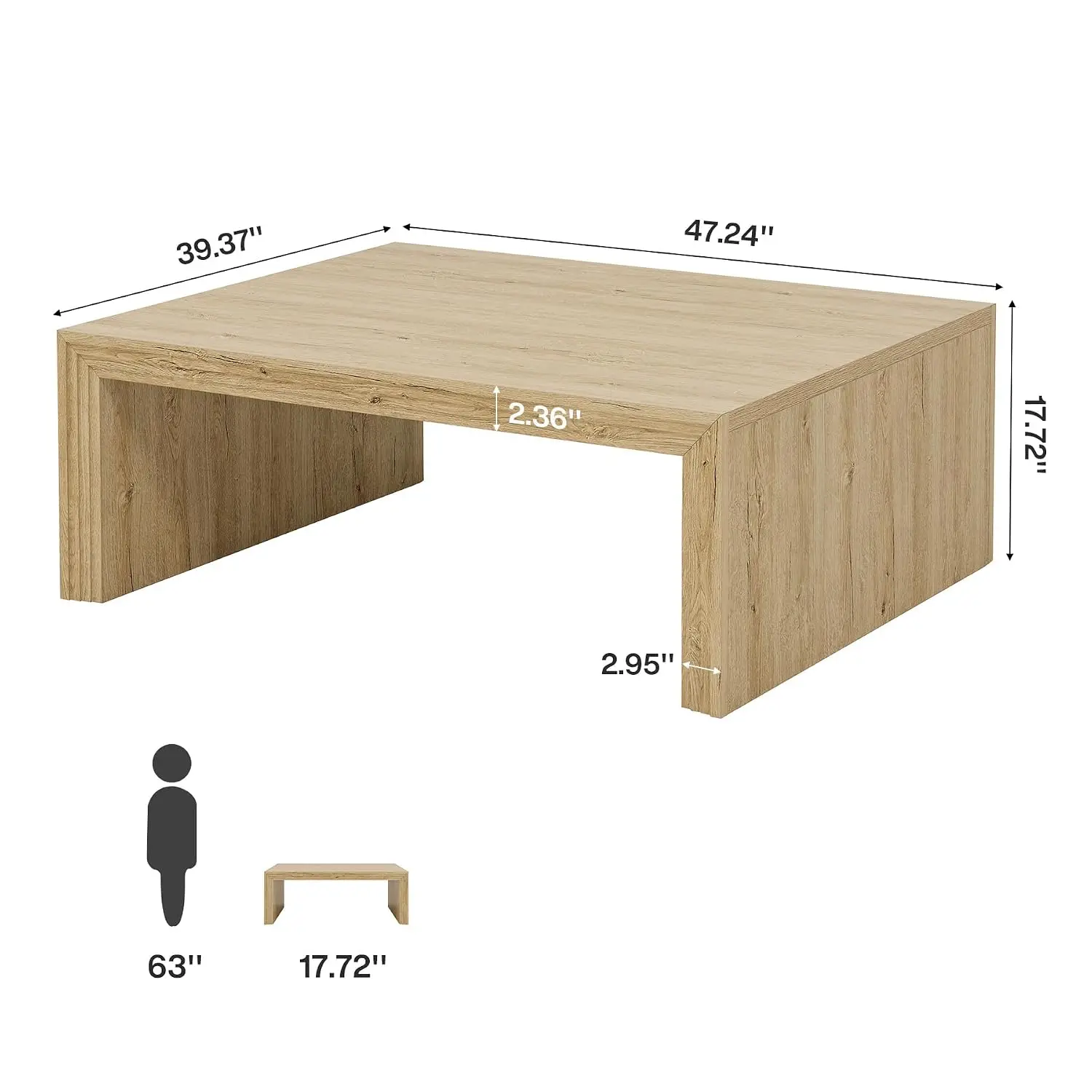 47-Inch Rectangle Coffee Table, Farmhouse Wooden Rectangular Center Table with Spacious Tabletop, Large Center Cocktail Furnitur