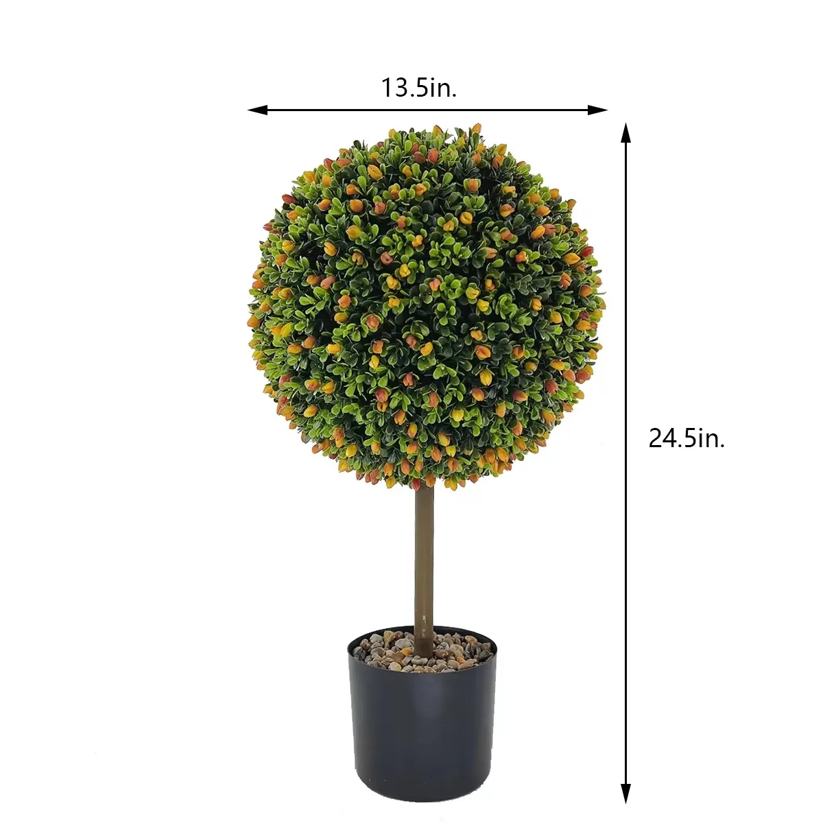 62cm Large Artificial Topiary Tree Potted Fake Fruit Boxwood Ball With Stone And Black Flowerpot Garden Porch Home Decoration